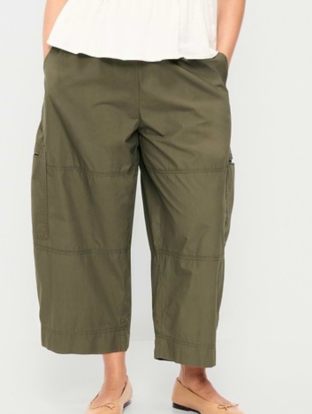 Mid-Rise Cropped Barrel-Leg Utility Pants